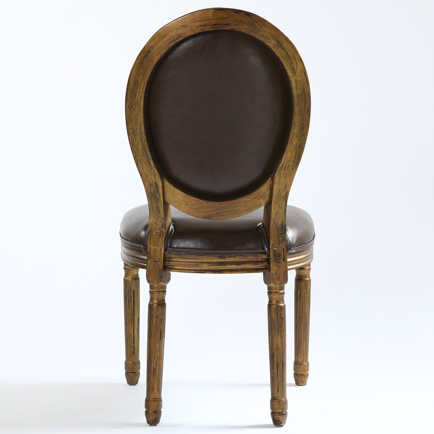 La chaise médaillon Louis XVI Simili (P.U) marron et bois patiné or vue de dos