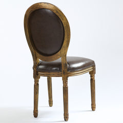 Chaise Louis XVI Simili (P.U) marron et bois patiné or, chaise chic type médaillon