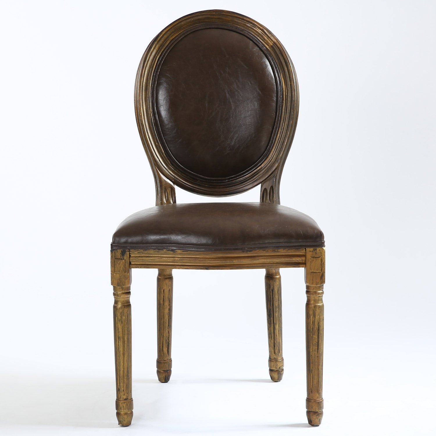 La chaise médaillon Louis XVI Simili (P.U) marron et bois patiné or vue de face
