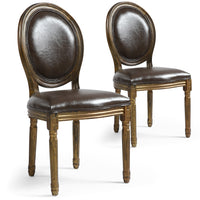 Ensemble de 2 chaises médaillon en simili cuir marron avec pieds en bois patiné or