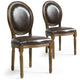 Ensemble de 2 chaises médaillon en simili cuir marron avec pieds en bois patiné or