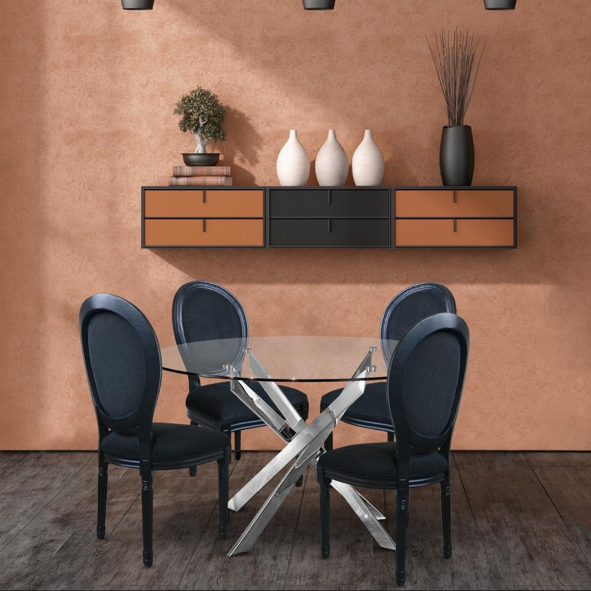 Lot de 2 chaises médaillon Royale Black Velours Noir