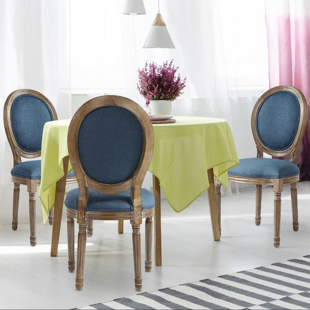 Lot de 2 chaises de style, chaise Louis XVI tissu bleu