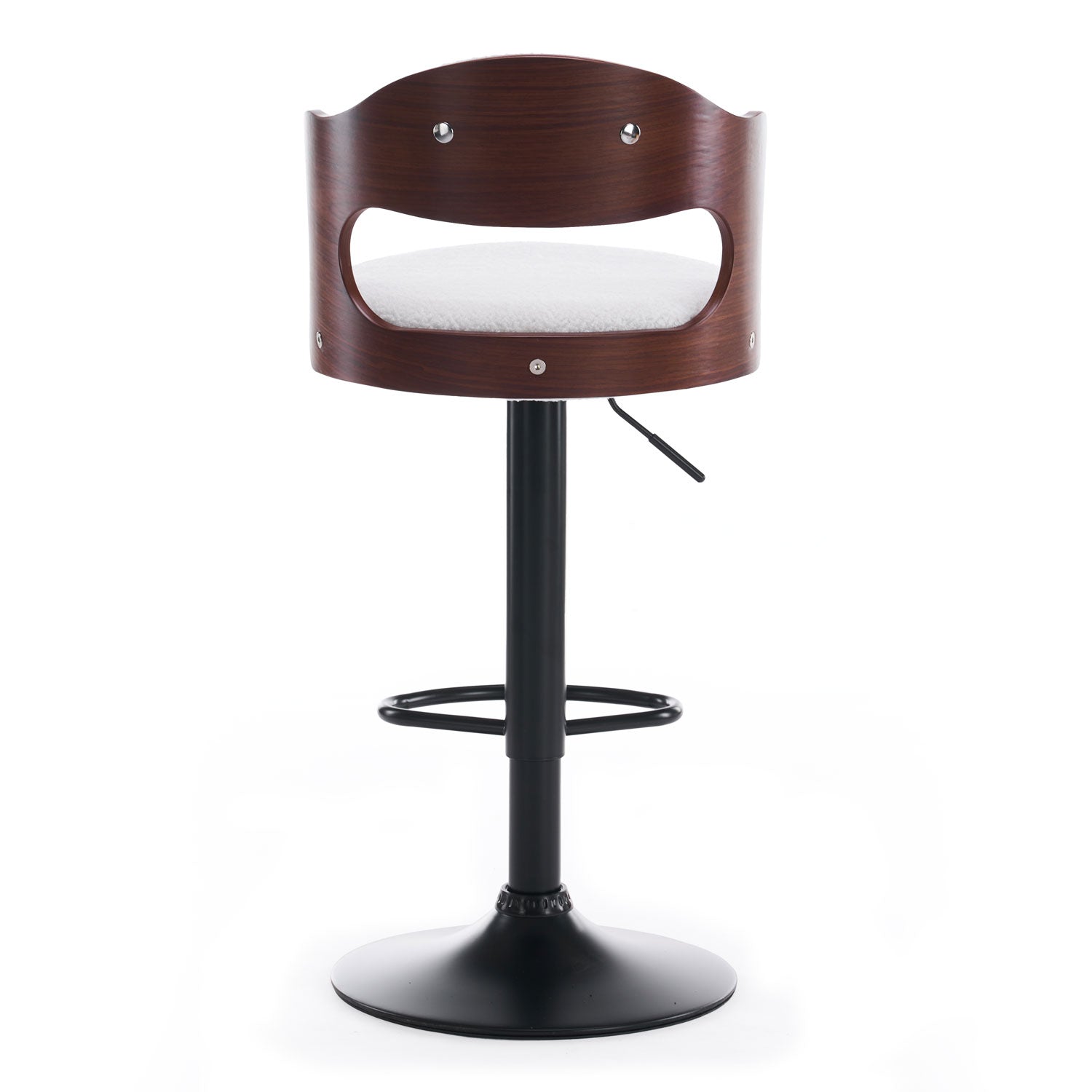 Lot de 2 chaises de bar Ruben Métal noir avec Bois noisette & Tissu bouclette Crème