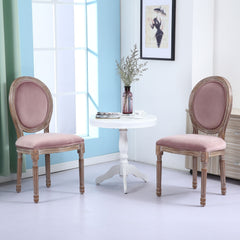 Lot de 2 chaises Louis XVI Bois patiné & velours rose