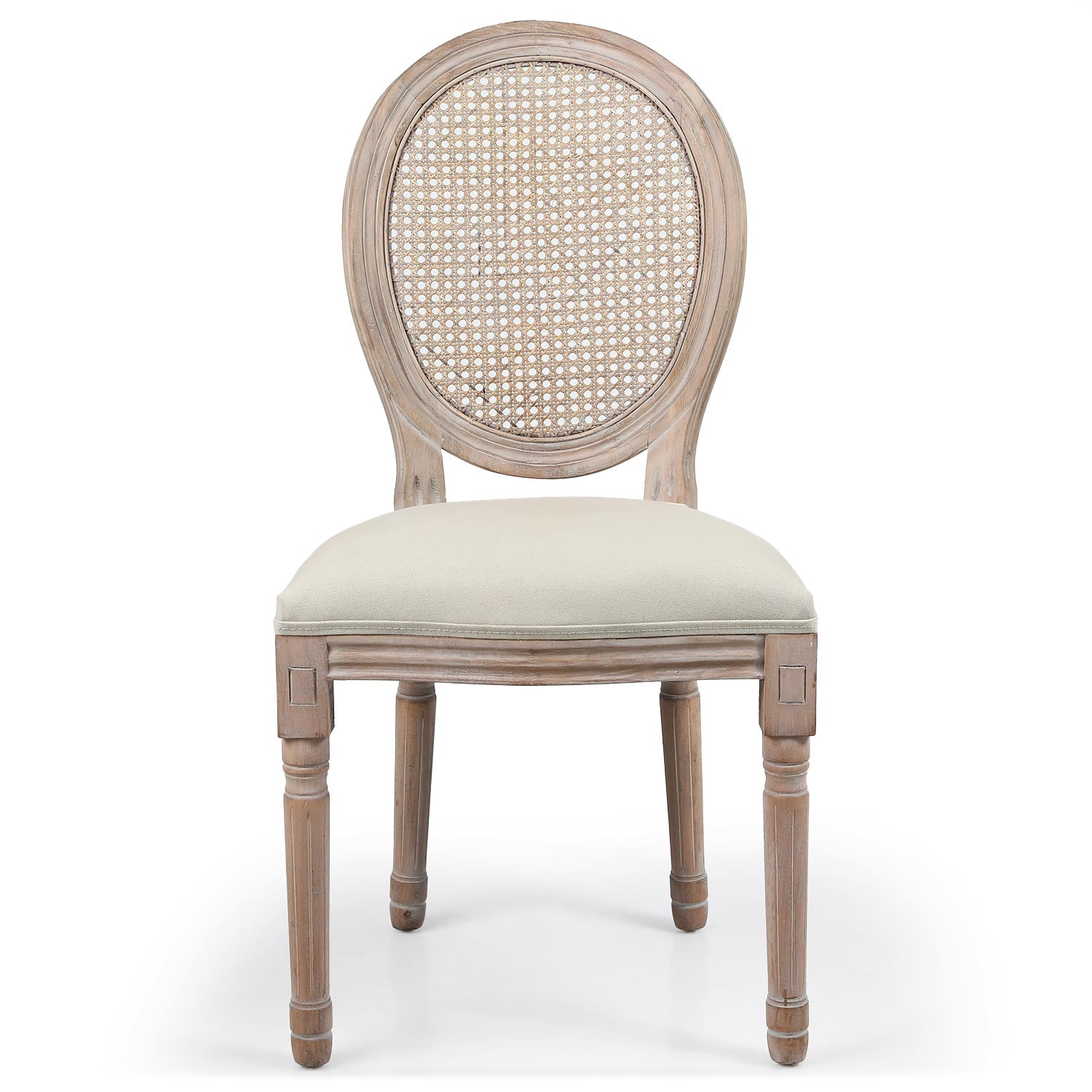 Lot de 2 chaises médaillon Louis XVI avec cannage Bois patiné et Tissu Beige
