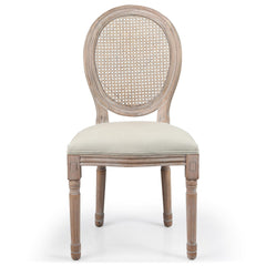 Lot de 2 chaises médaillon Louis XVI avec cannage Bois patiné et Tissu Beige