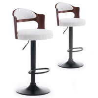 Lot de 2 chaises de bar en métal noir, bois noisette et tissu bouclette crème