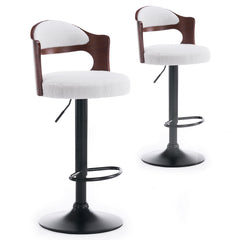 Lot de 2 chaises de bar Ruben Métal noir avec Bois noisette & Tissu bouclette Crème