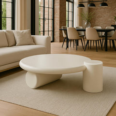 Table basse ronde asymétrique 100cm Yang Crème