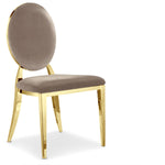 Lot de 6 chaises médaillon en velours taupe avec pieds dorés