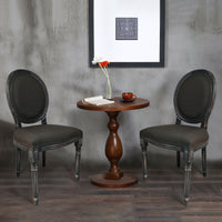 Lot de 2 tabourets Adria style médaillon bois gris patiné & tissu gris