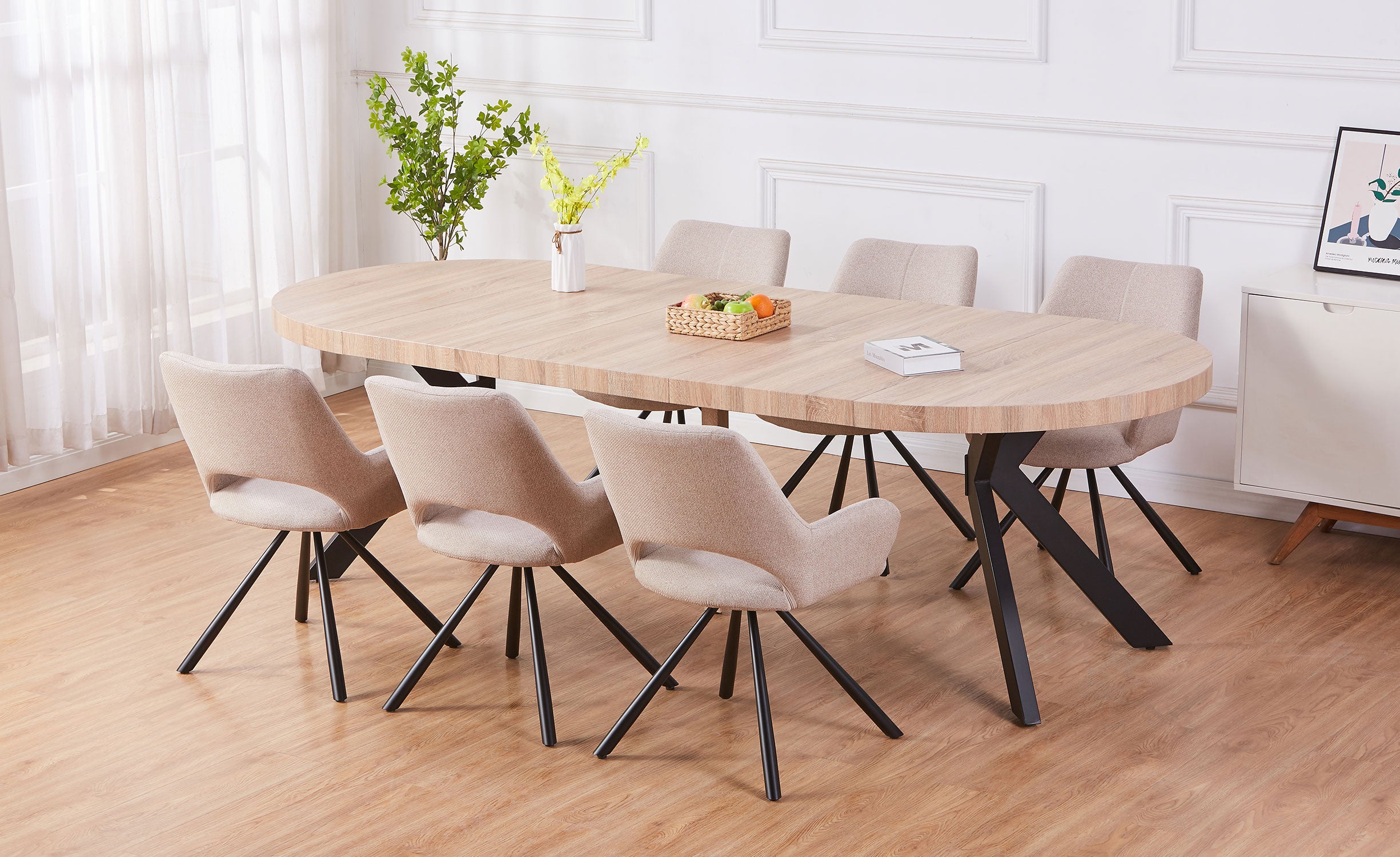 Table ronde extensible Myriade Chêne Clair Pieds Noirs