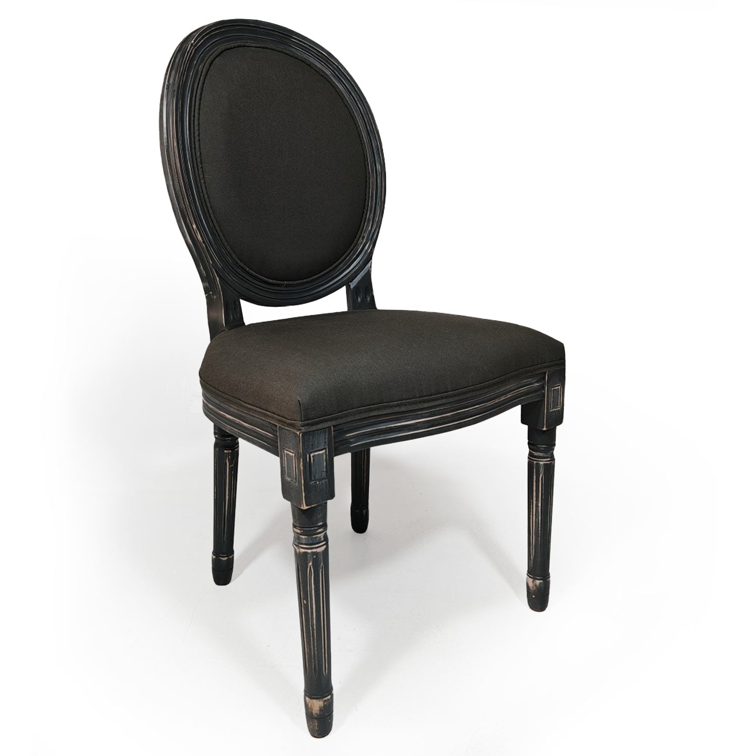 Lot de 2 chaises de style médaillon Louis XVI Bois gris patiné & tissu gris