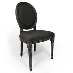 Lot de 2 chaises de style médaillon Louis XVI Bois gris patiné & tissu gris