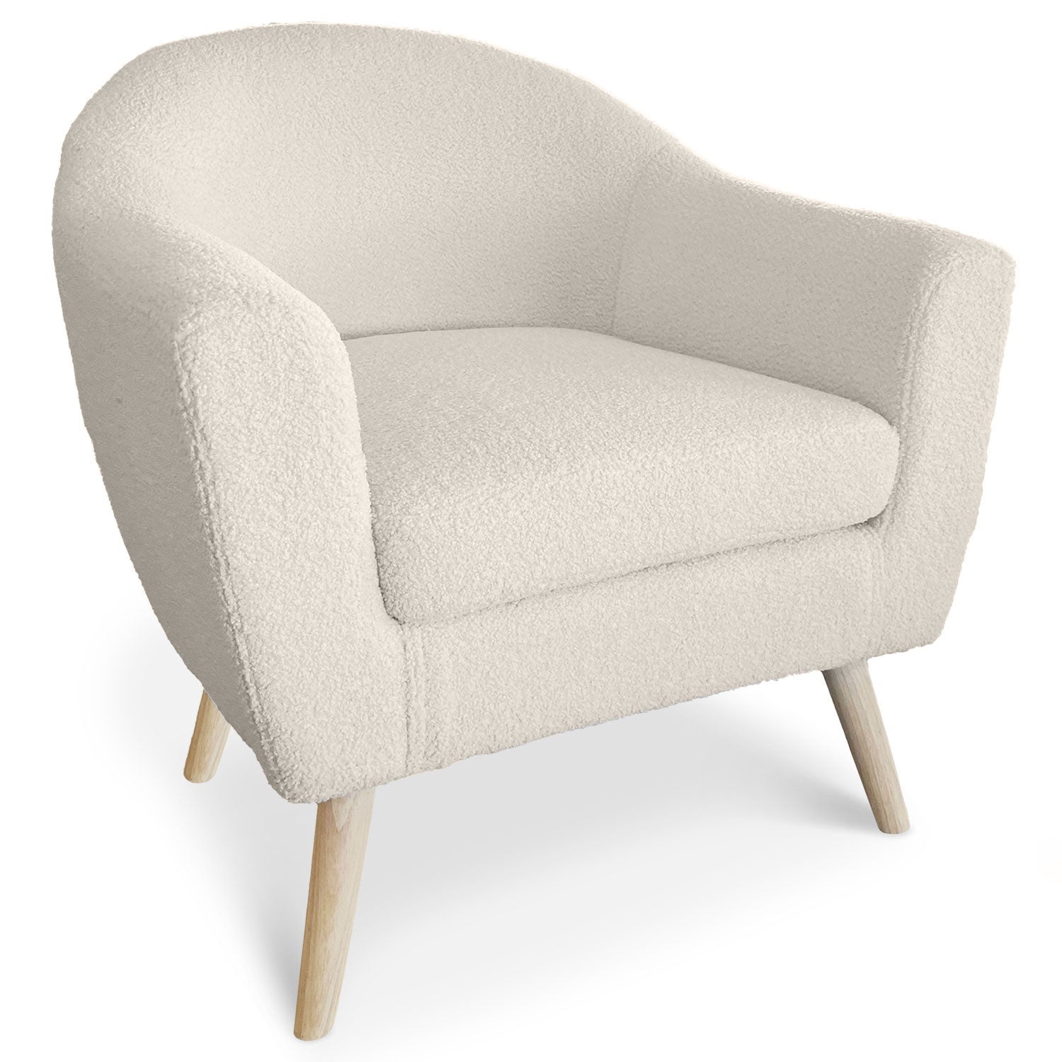 Fauteuil scandinave Savoy Tissu bouclette lainée Crème