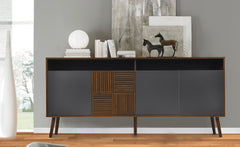 Buffet avec portes battantes Bitian en bois foncé et gris