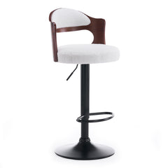 Lot de 2 chaises de bar Ruben Métal noir avec Bois noisette & Tissu bouclette Crème