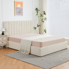 Lit Coffre Songe + Sommier Tissu bouclette Beige 180cm