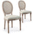 Lot de 2 chaises médaillon en bois patiné avec cannage et tissu beige