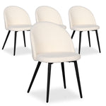 Lot de 4 chaises en métal noir et tissu bouclette crème