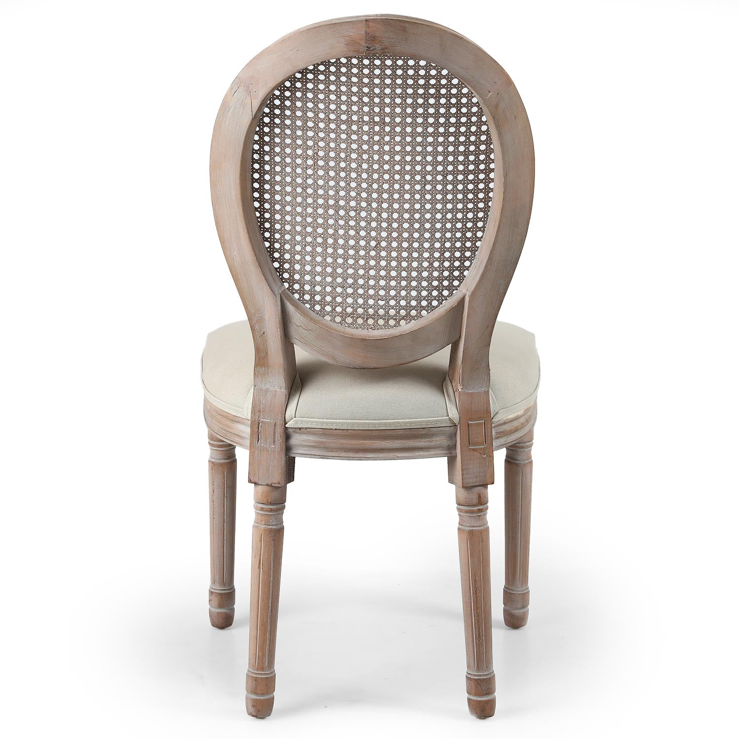Lot de 2 chaises médaillon Louis XVI avec cannage Bois patiné et Tissu Beige