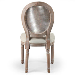 Lot de 2 chaises médaillon Louis XVI avec cannage Bois patiné et Tissu Beige