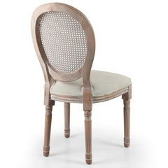 Lot de 2 chaises médaillon Louis XVI avec cannage Bois patiné et Tissu Beige