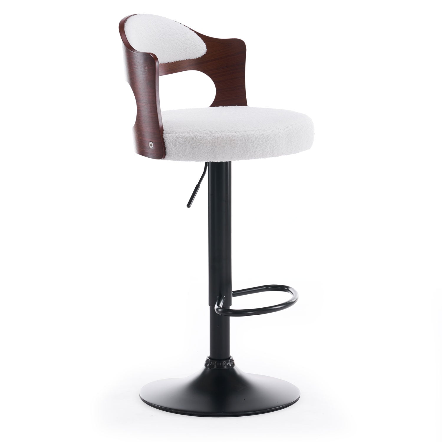 Lot de 2 chaises de bar Ruben Métal noir avec Bois noisette & Tissu bouclette Crème