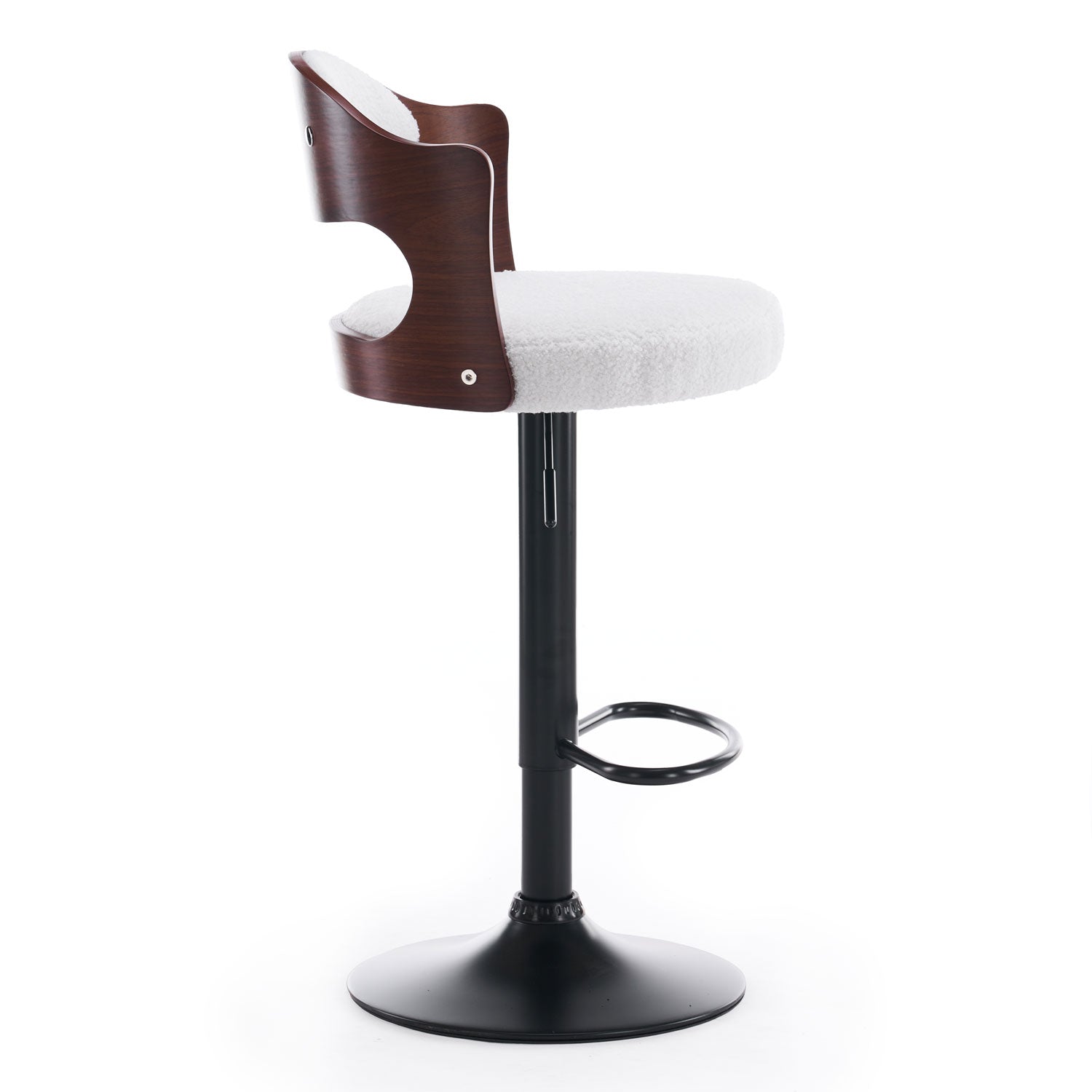 Lot de 2 chaises de bar Ruben Métal noir avec Bois noisette & Tissu bouclette Crème