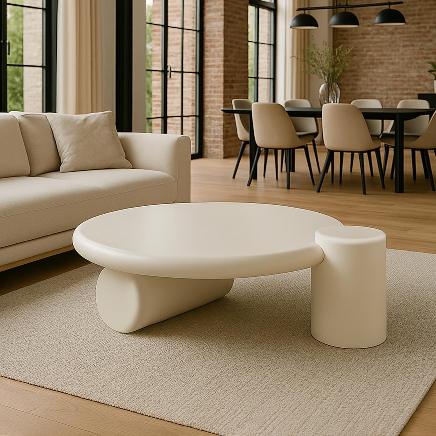 Table basse ronde asymétrique 100cm Yang Crème