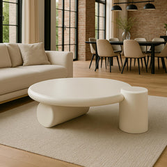Table basse ronde asymétrique 100cm Yang Crème