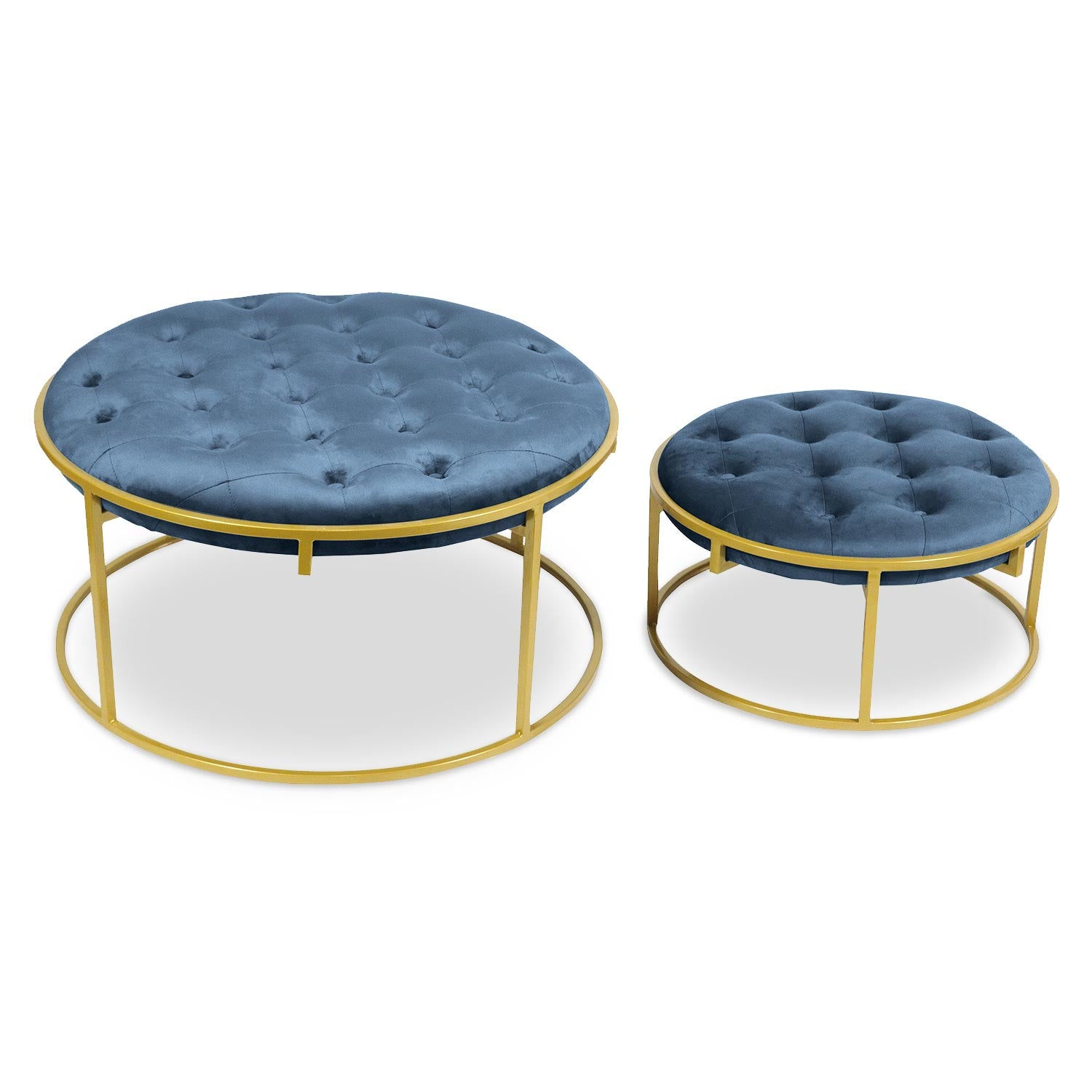 Set de 2 poufs Valona Velours Bleu