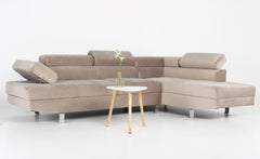 Canapé d'angle Annalo avec têtières ajustables velours taupe