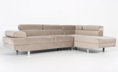 Canapé d'angle Annalo avec têtières ajustables velours taupe