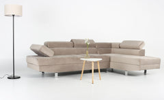 Canapé d'angle Annalo avec têtières ajustables velours taupe