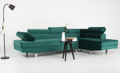 Canapé d'angle avec têtières relevables Alfa Velours Vert