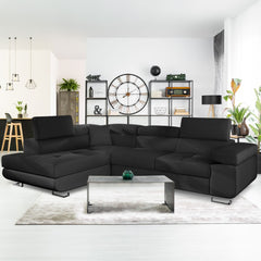 Canapé d'angle Alixto convertible avec têtières relevables en simili noir