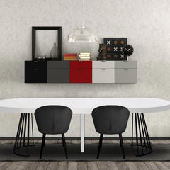 Table ronde extensible blanche avec rallonges et pieds noirs