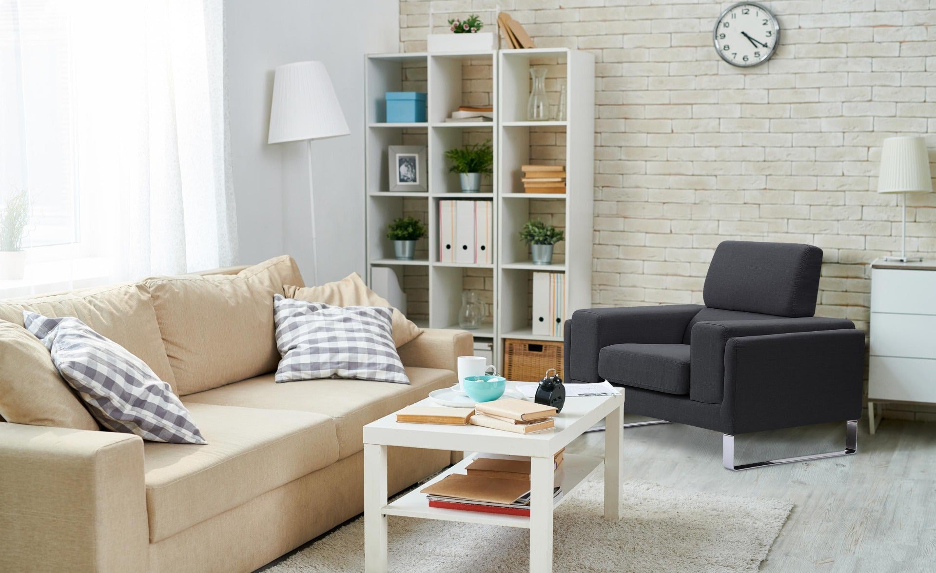 Fauteuil Barth tissu Noir en biais
