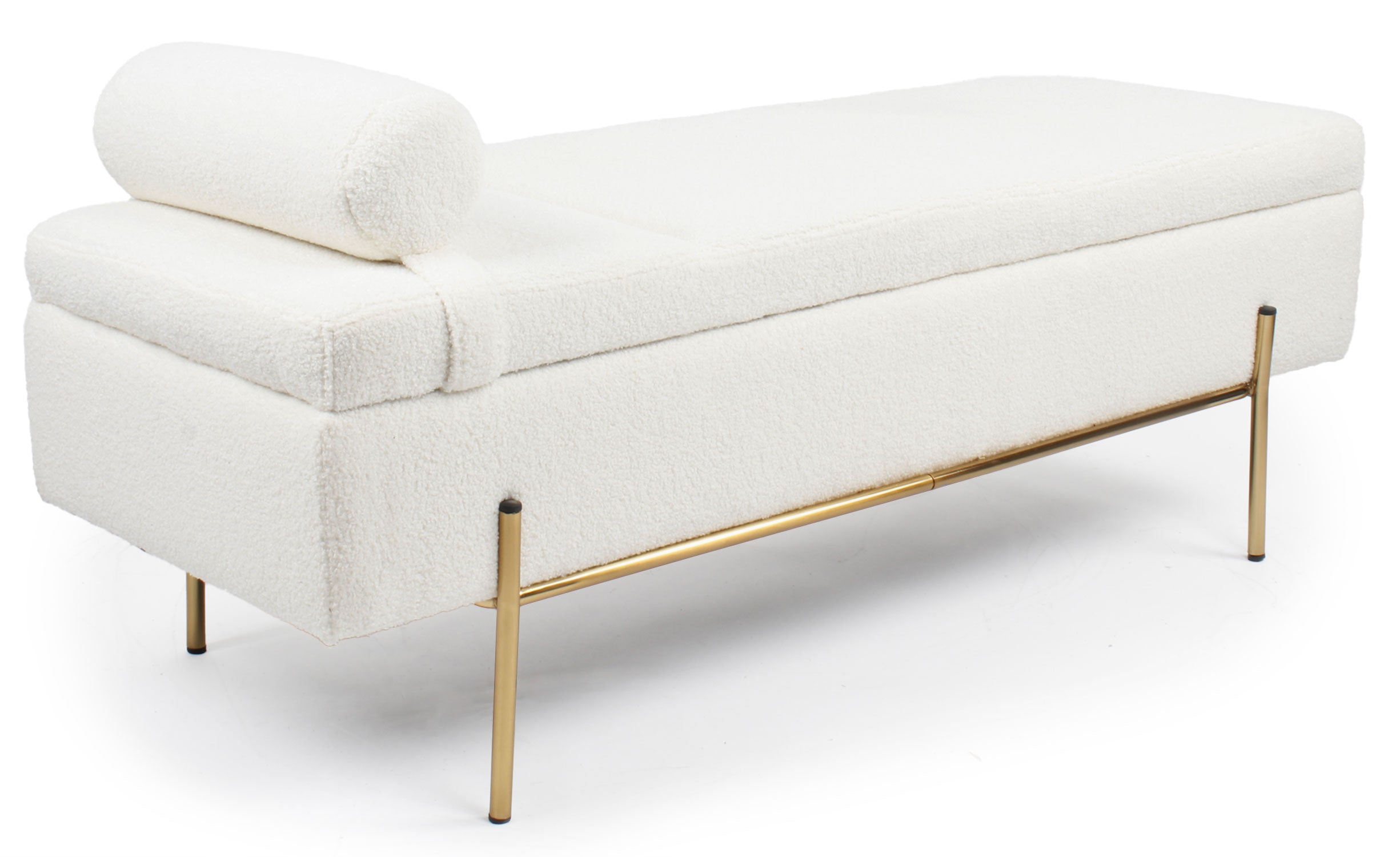 Banquette-coffre moderne Hepburn L140cm Tissu bouclette Blanc