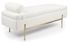 Banquette-coffre moderne Hepburn L140cm Tissu bouclette Blanc