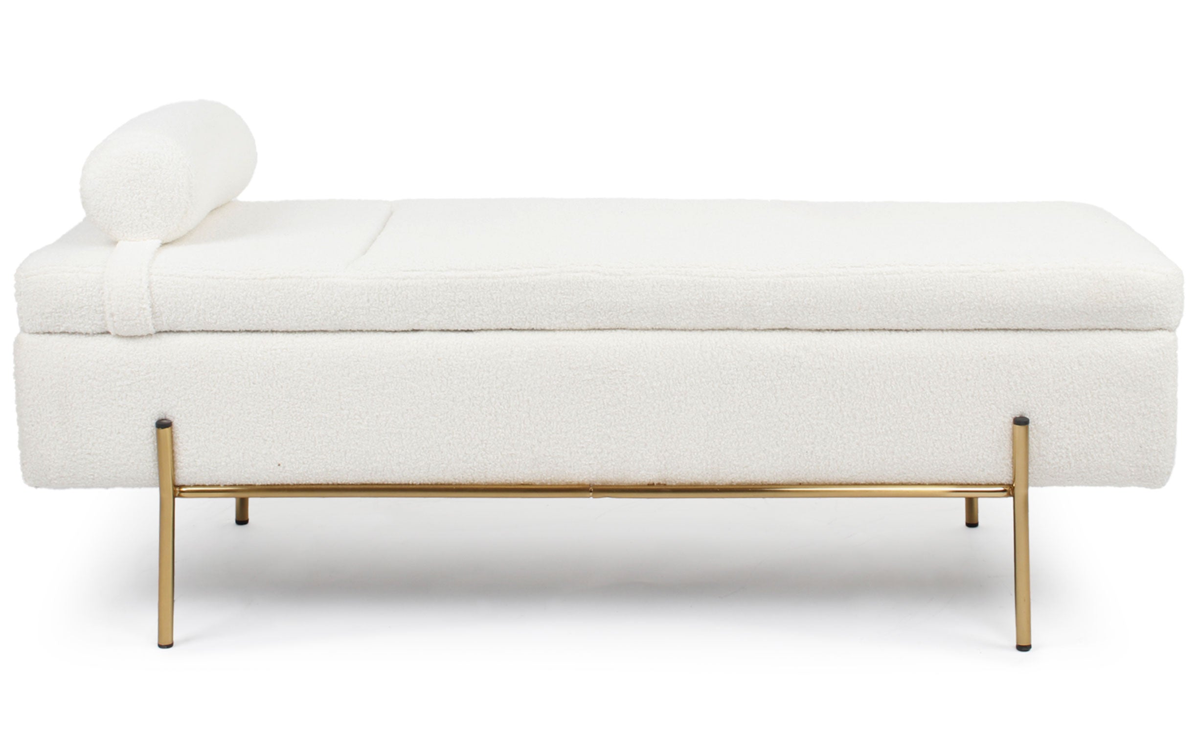 Banquette-coffre moderne Hepburn L140cm Tissu bouclette Blanc