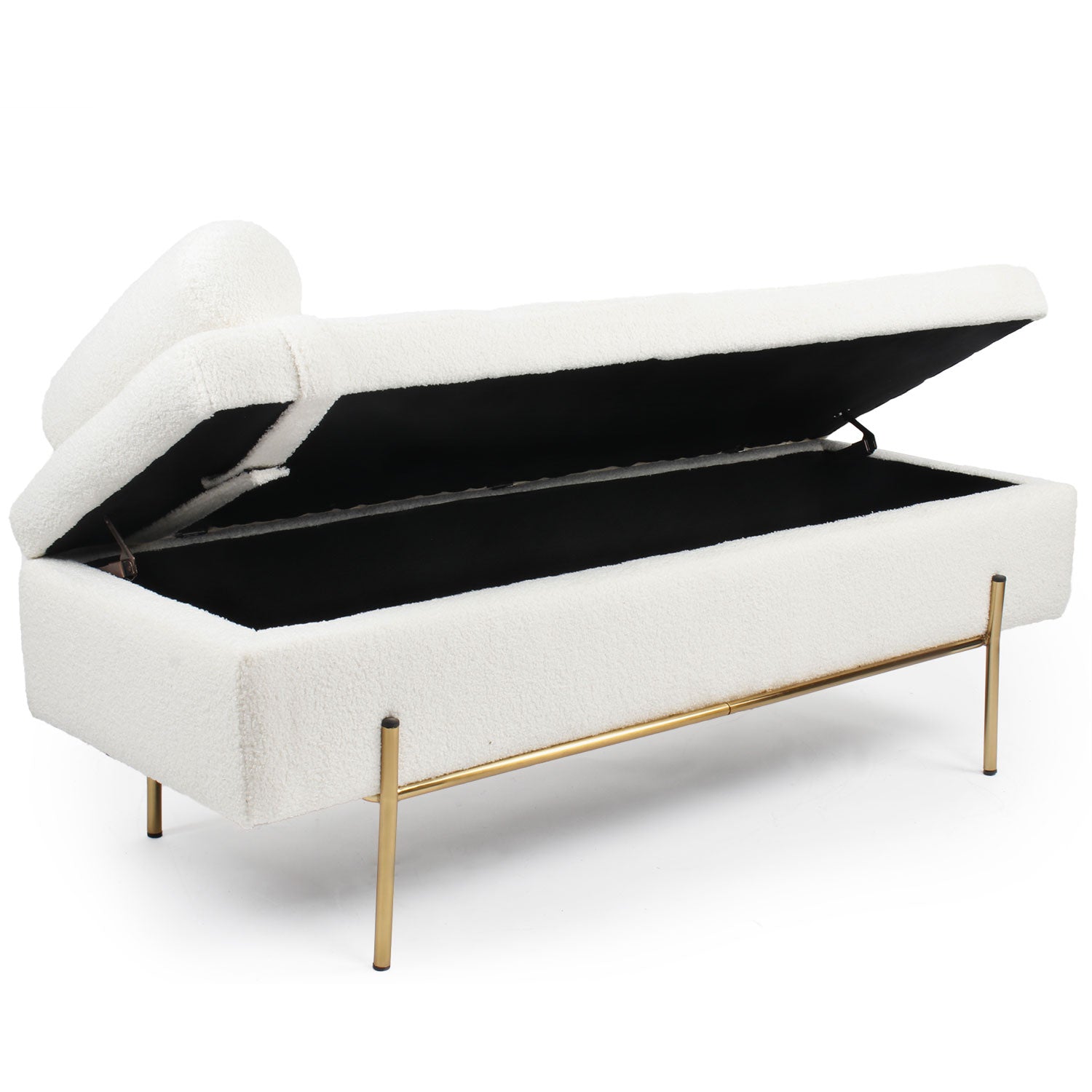 Banquette-coffre moderne Hepburn L140cm Tissu bouclette Blanc
