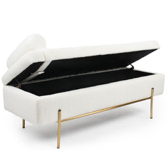Banquette-coffre moderne Hepburn L140cm Tissu bouclette Blanc