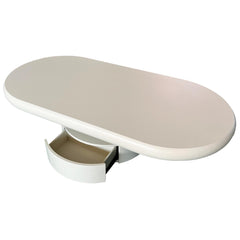Table basse avec tiroirs Cilya ovale 60x120cm Crème