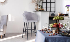 Lot de 4 chaises de bar Bobby Velours Argent