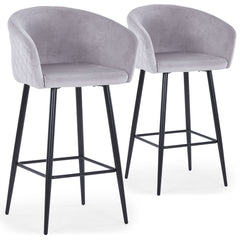 Lot de 2 chaises de bar Bobby Velours Argent