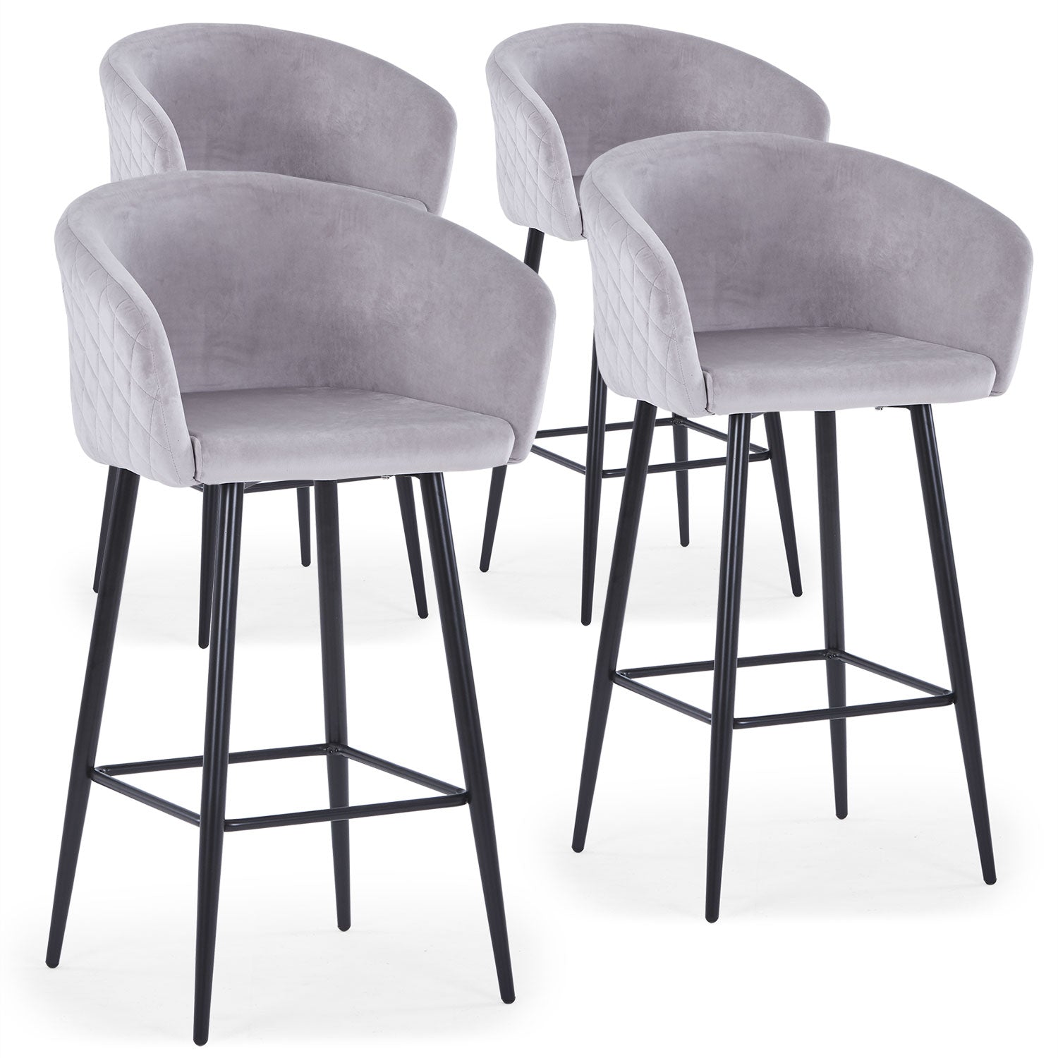 Lot de 4 chaises de bar Bobby Velours Argent