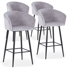 Lot de 4 chaises de bar Bobby Velours Argent
